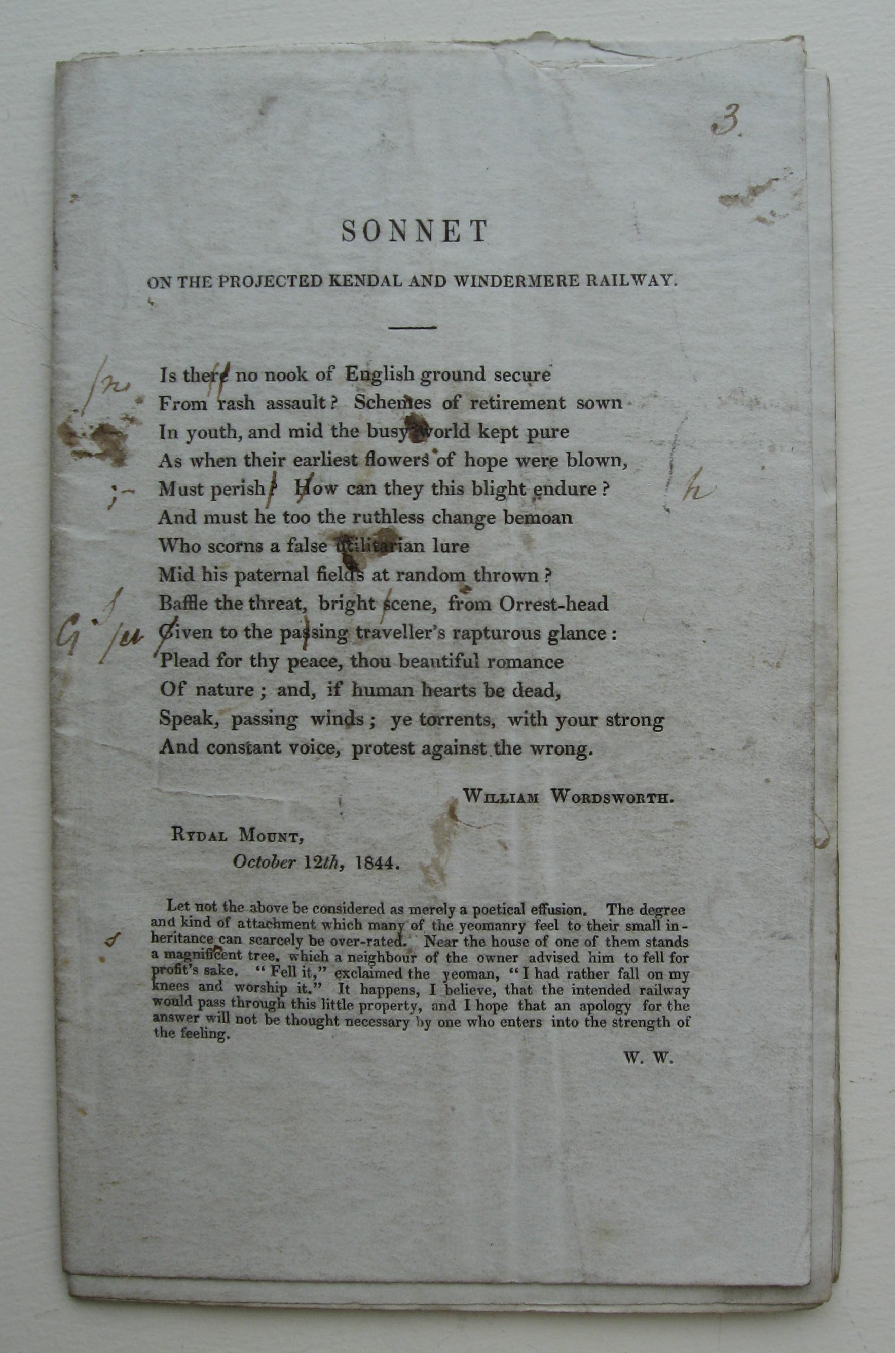 Wordsworth Railway Sonnet